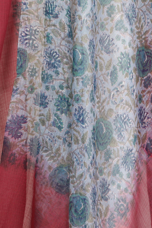 Kota Doria Dupatta In Floral Block Print